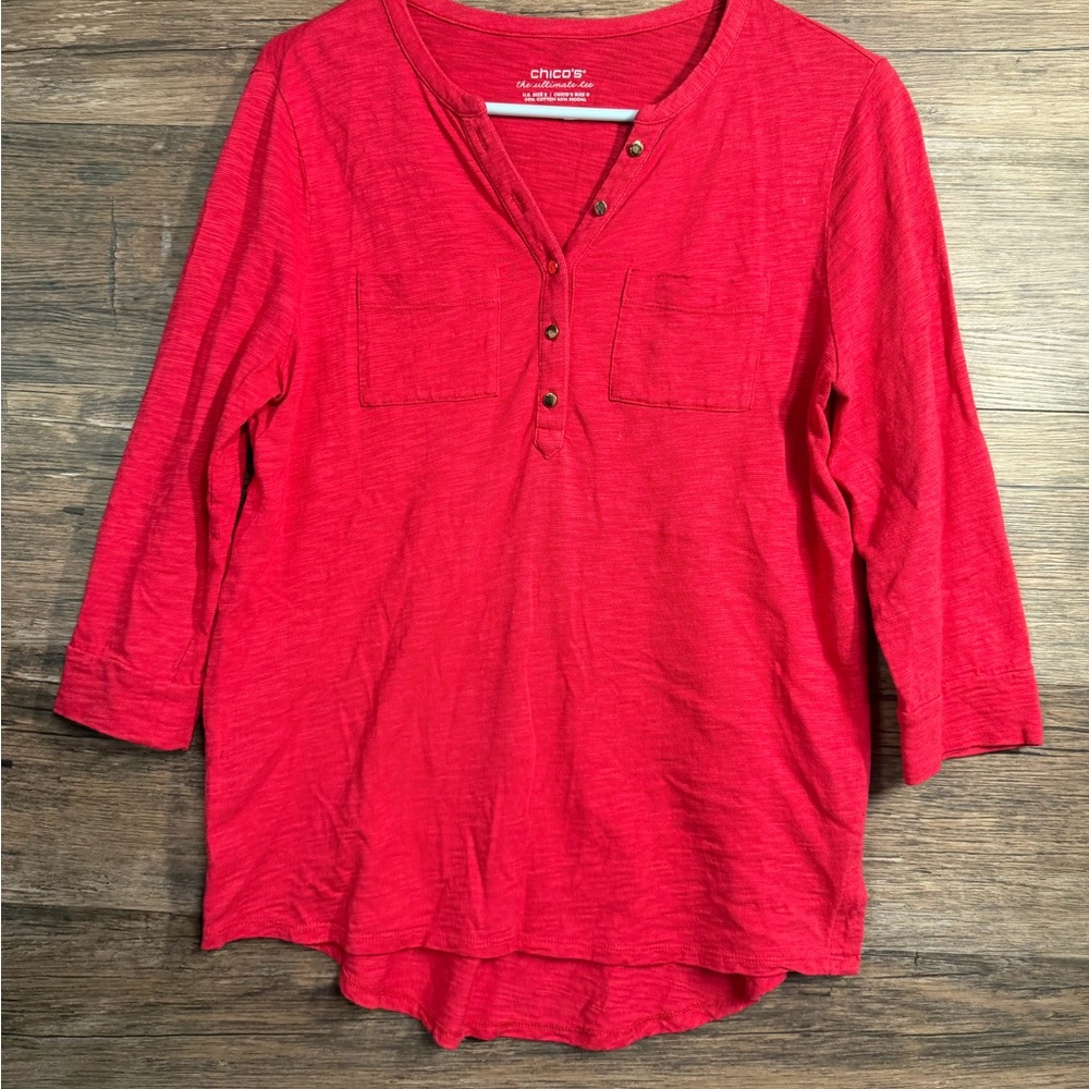 Chico's Scarlet Coral Button-Down Blouse